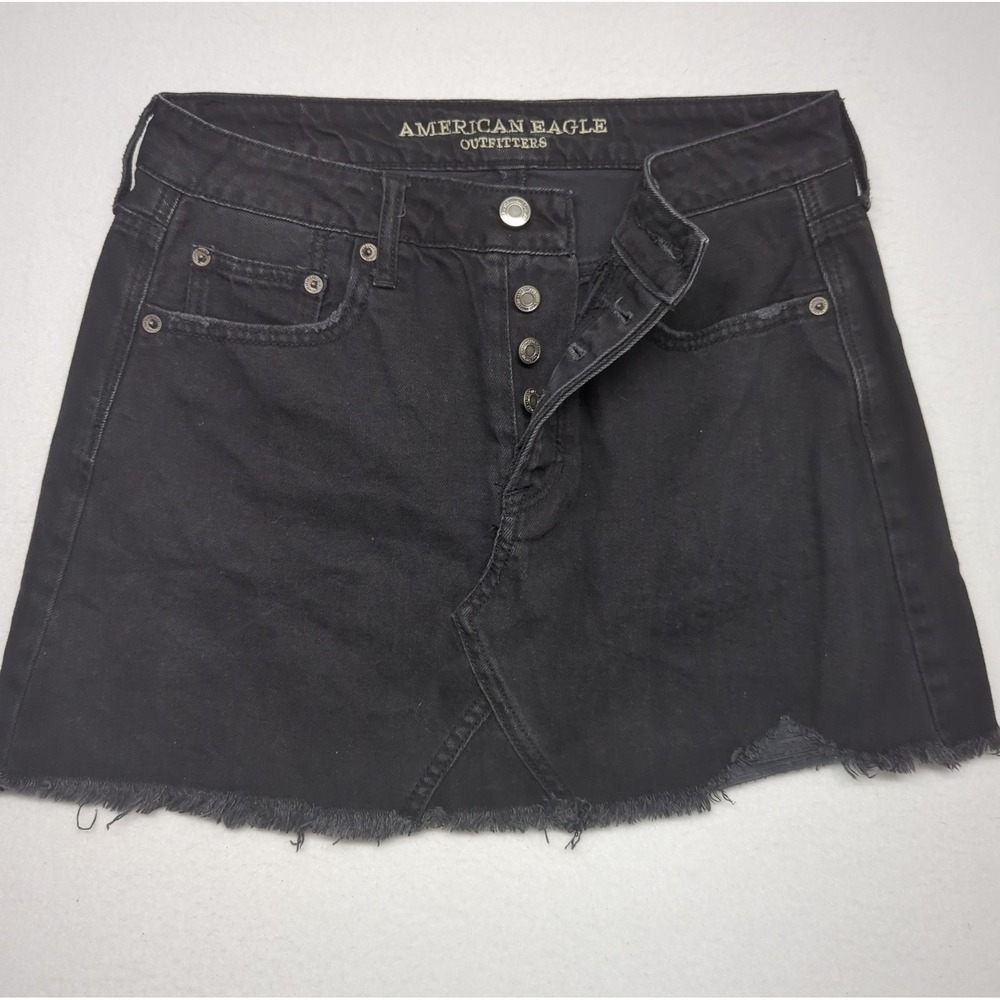 American Eagle Outfitters Black Denim Button-Front A-Line Short Skirt - Size 6